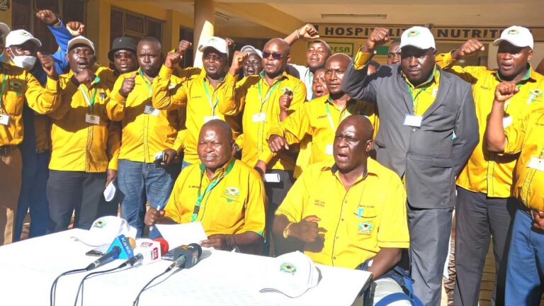 KUPPET press briefing led by Secretary-General Akelo Misori and National Chairman Omboko Milemba.